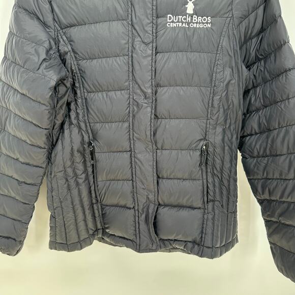Dutch Bros Central Oregon Puffer Jacket Small Black Hooded Down Insulated Coat - Picture 3 of 10